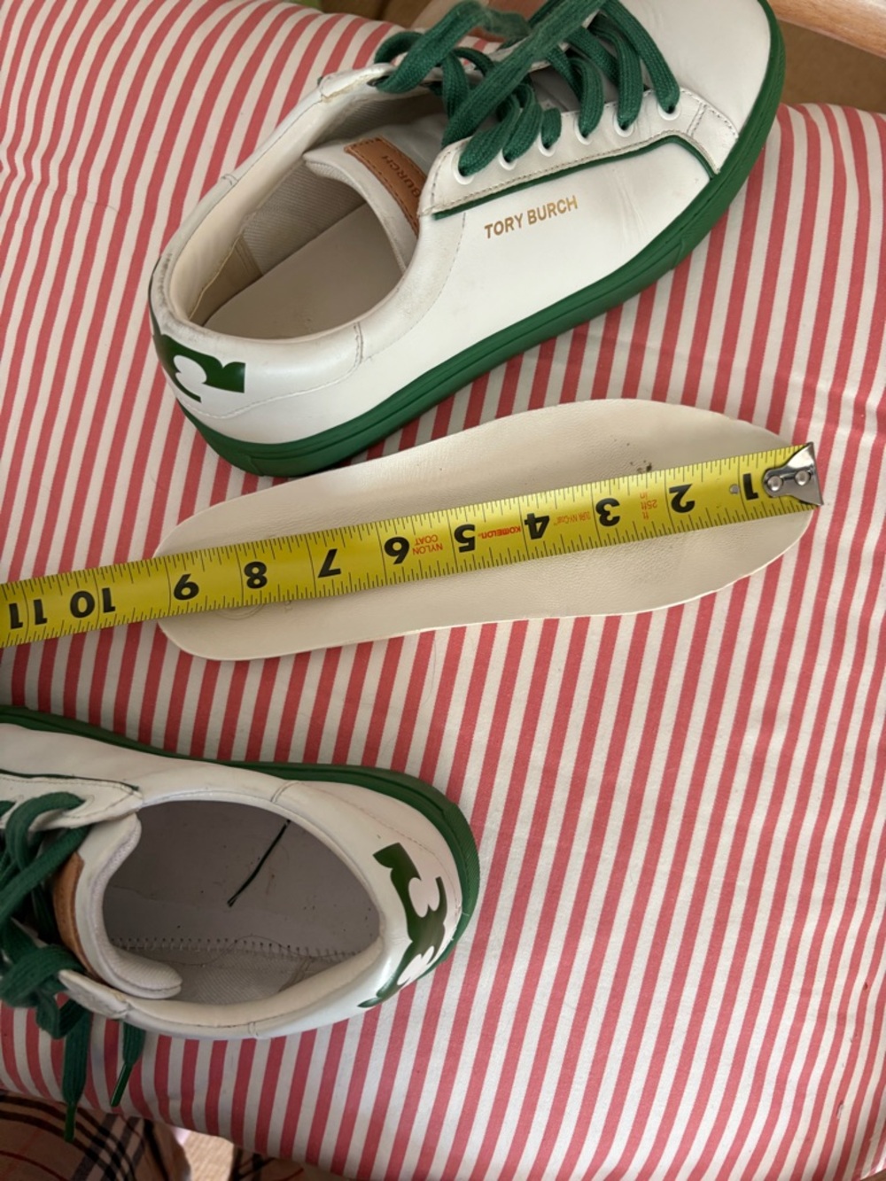 Tory Burch White Leather Sneakers with Green Accents - Picture 4 of 16